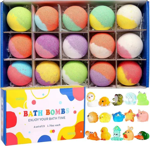 Juego de 12 bombas de baño de regalo para niños, bombas de baño para niños con sorpresa en el interior, paquete de 12 bombas de baño para niños,