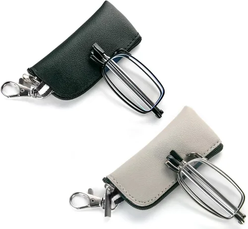 Miniatura 8 de Paquete de 2 lentes de lectura plegables para hombres y mujeres con llavero, bolsas compactas, bloqueo de luz azul, lectores portátiles de bolsillo