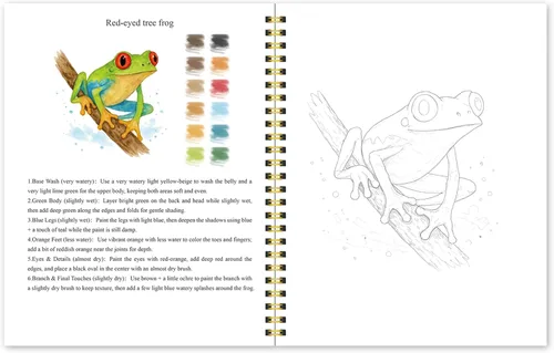 Miniatura 9 de Libro de trabajo de acuarela para principiantes, animales, 16 proyectos de acuarela originales, libro de papel de acuarela plano