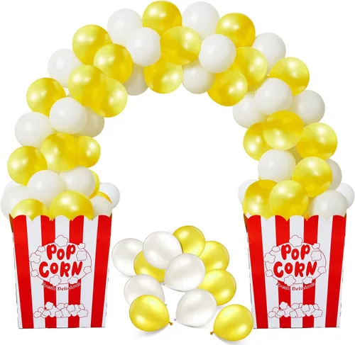 Caja gigante de palomitas de maíz con bomba de globos y globos, soporte de exhibición de palomitas de maíz, decoración para noche de cine,