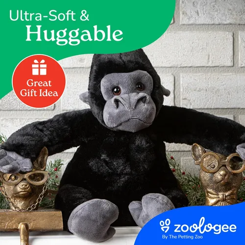 Miniatura 6 de The Petting Zoo Gorilla - Animal de peluche, regalos para niños, animales salvajes del zoológico Onez, juguete de peluche de gorila de 12 pulgadas
