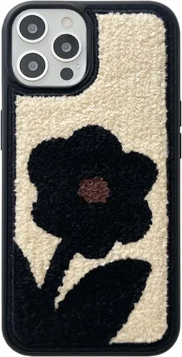 Funda con diseño de flores retro, bonita funda negra floral para iPhone 13, fabulosa funda de protección femenina peluda para iPhone 13 (floral