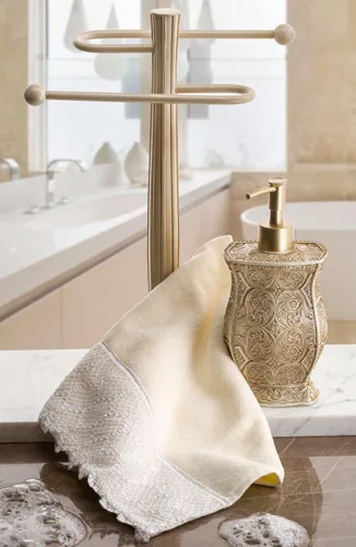 Miniatura 3 de Creative Scents Toallas de Punta de Dedos para Baño (11x18 pulgadas) Juego de 4 Toallas, Acabado de Terciopelo Suave, Hermoso Ribete de Encaje, 100%