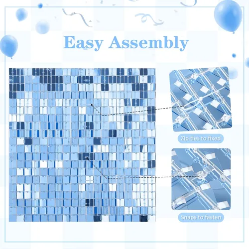 Miniatura 3 de 12 paneles cuadrados de lentejuelas brillantes para pared color azul claro (Baby Blue) telón de fondo decorativo para fiestas de bodas