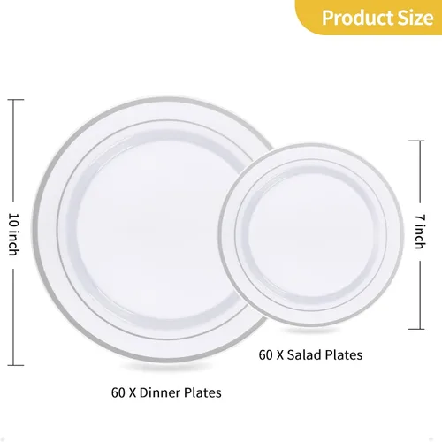 Miniatura 3 de Goodluck 120 platos de plástico plateados, platos plateados desechables resistentes con 60 platos de cena de 10.25 pulgadas y 60 platos de postre