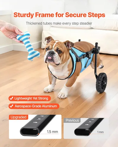 Miniatura 5 de VEVOR Silla de ruedas para perros para patas traseras, silla de ruedas ligera de 2 ruedas para mascotas, altura, ancho y longitud ajustable, carrito