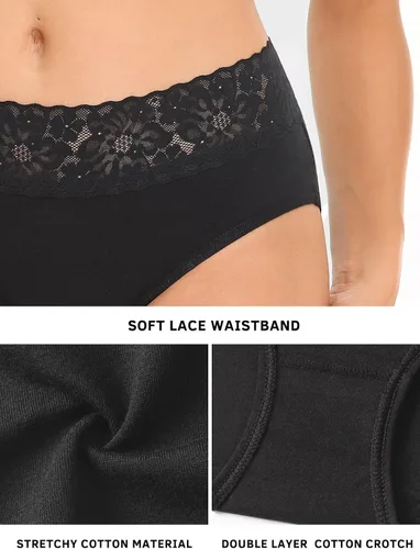Miniatura 4 de RHYFF Ropa interior de algodón para mujer, calzones de bikini de encaje suave, hipster, bragas elásticas completas, paquete de 5