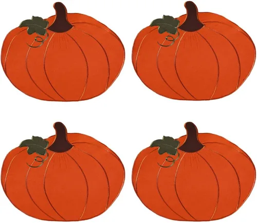 LeLehome Juego de 4 manteles individuales de cosecha de otoño, 14 pulgadas, Día de Acción de Gracias, Halloween, otoño, calabaza, bordados, manteles