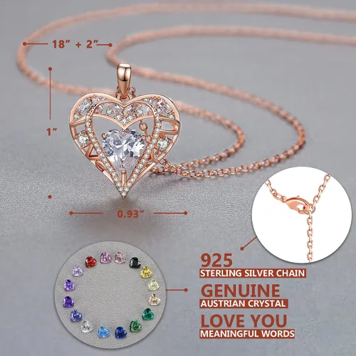 Miniatura 45 de Collar de cristal de 5 corazones, chapado en oro rosa de 18 quilates, colgante con cadena de plata de ley 925 de 18 + 2 pulgadas, joyería de piedra