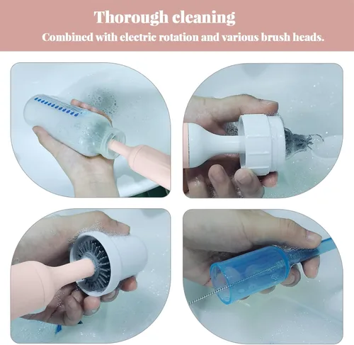 Miniatura 3 de Cepillo de limpieza eléctrico con limpiador de cepillo eléctrico recargable por USB y 3 cepillos de silicona reemplazables para botellas y cepillo