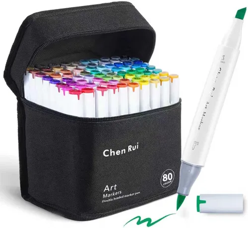 Chen Rui Juego de marcadores de alcohol de punta de pincel de 80 colores, juego de marcadores artísticos de doble punta y cincel, perfectos para