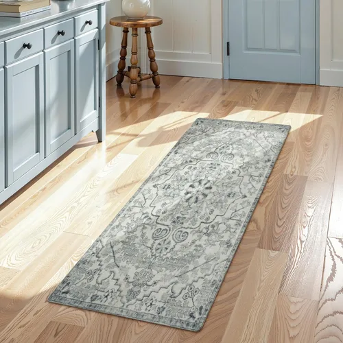 Miniatura 66 de Lahome Alfombra bohemia con medallón floral, 4 x 6 pies, color verde azulado, suave, lavable, antideslizante, apta para mascotas, alfombra