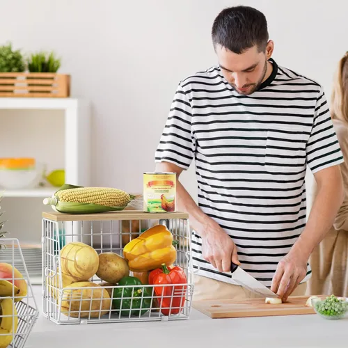 Miniatura 4 de Cesta de alambre para fruta, color blanco, cesta de almacenamiento de frutas y verduras, cesta de frutas para encimera de cocina, apilable