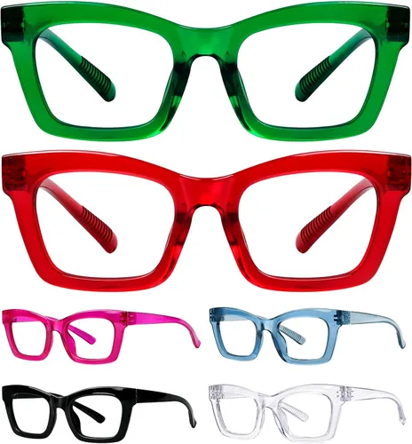 Miniatura 8 de BFOCO Pilot Gafas de Lectura Sin Metal Sin Tornillos Bisagras de Resorte Paquete de 6 Lectores de Gran Tamaño con Bisagras Dobles para Mujeres
