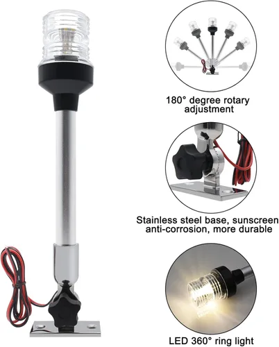 Miniatura 3 de Geloo Luces de navegación marinas de 12 pulgadas, luz de popa de barco impermeable IP67, luces de anclaje, luces marinas LED blancas todo alrededor