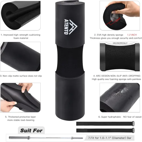 Miniatura 3 de ATENTO Juego de 10 Almohadillas para Barra con Cinturón de Levantamiento de Pesas, Almohadilla Gruesa Acolchada de Empuje de Cadera para Press
