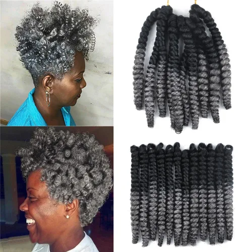 Miniatura 25 de Saniay - 3 paquetes de trenzas de ganchillo cortas trenzadas de ganchillo con espiral, rizos con espiral jamaicana, 20 mechones por paquete