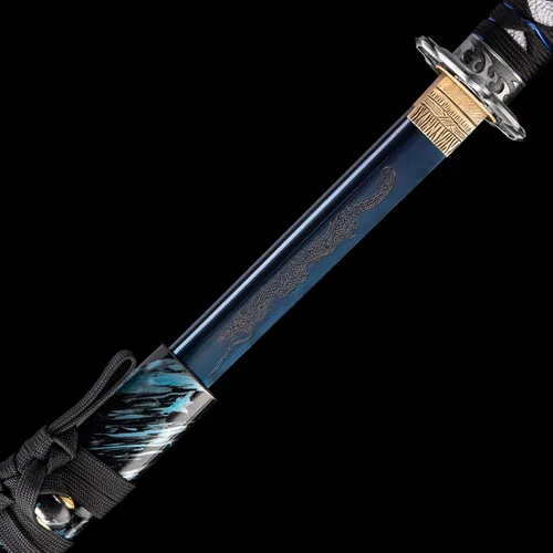 Miniatura 4 de Espada katana japonesa hecha a mano, auténtica, forjada a mano, espadas samurai de acero de alto carbono 1060 para artes marciales, colección y Azul