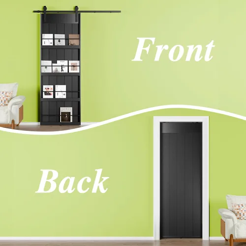 Miniatura 6 de BARNER HOME Puerta corrediza de granero de 30" x 84", puerta de granero estilo estante con kit de herrajes de 6 pies, hecha de MDF imprimado
