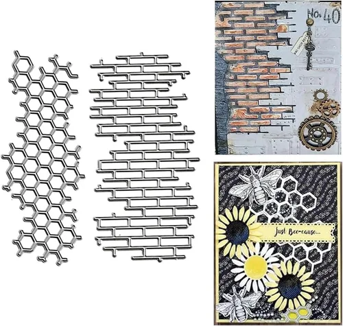 MESYGK Ladrillo de metal Irregular Red Honeycomb Troqueles de corte de red de pared Troqueles de corte en relieve Plantillas de plantillas para
