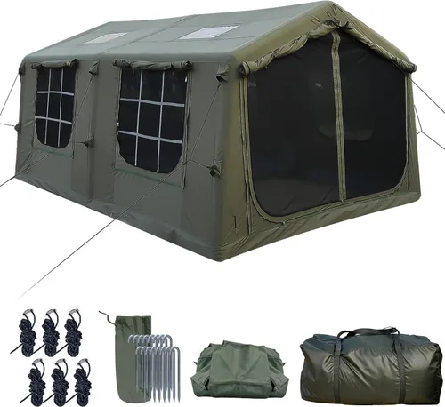 Miniatura 11 de Tienda de campaña inflable grande de lujo con conector de estufa y puerto de CA, 4 a 12 personas, casa de lona glamping de 4 estaciones, tienda