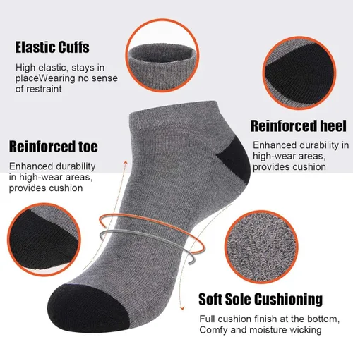 Miniatura 3 de COOVAN 10 pares de calcetines hasta tobillo acolchados para hombre paquete de 10 unidades de corte bajo cómodos transpirables calcetines casuales