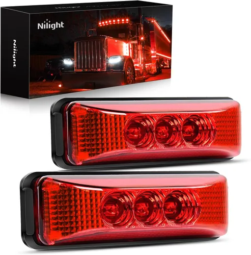 Nilight - TL-32 2 piezas de 3.9 pulgadas, 3 luces LED para remolque de camión, luces rojas delanteras y traseras, luces indicadoras laterales, luz