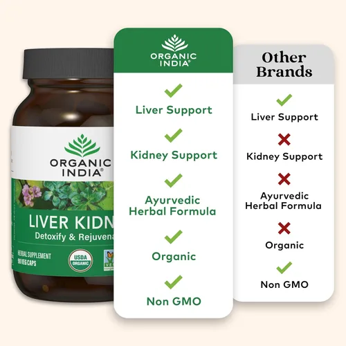 Miniatura 5 de ORGANIC INDIA Suplemento Herbal para Hígado y Riñón - Desintoxica y Rejuvenece, Apoya la Función Saludable del Hígado y los Riñones, Vegano, Sin