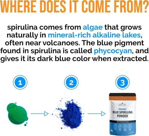 Miniatura 6 de Polvo de espirulina azul orgánico, 120 porciones, superalimento 100% puro, algas azul-verdes, colorante alimentario natural para batidos y bebidas
