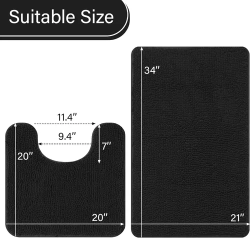 Miniatura 2 de LOCHAS Juegos de Alfombras de Baño de 2 Piezas, Juego de Alfombrillas de Baño Suaves Antideslizantes, Alfombra de Inodoro en Forma de U de 20''x20