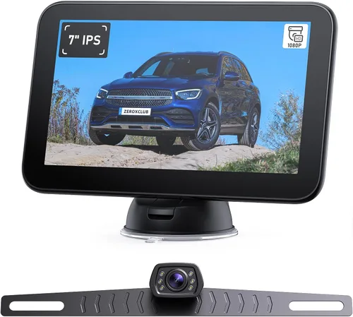 ZEROXCLUB Kit de cámara de respaldo con cable con monitor de 7 pulgadas, pantalla HD 1080P para automóvil, camioneta, SUV, furgoneta, RV, visión