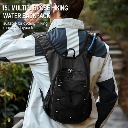 Miniatura 2 de BOVIP Mochila de hidratación ligera, mochila de senderismo multiusos de 15 litros con bolsa de agua de 1.5 L, mochila de agua hidráulica