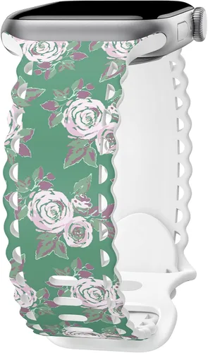Miniatura 23 de Compatible con Apple Watch de 41mm 40mm 38mm 49mm 45mm 44mm 42mm para mujeres, correas deportivas de encaje huecas de silicona suave con estampado