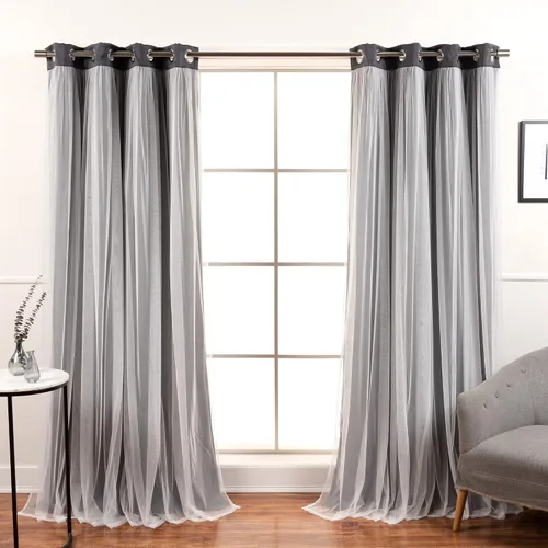 Miniatura 22 de Best Home Fashion Juego de 2 paneles de ventana de tul de encaje con aislamiento térmico y ojales de níquel de acero inoxidable para dormitorio