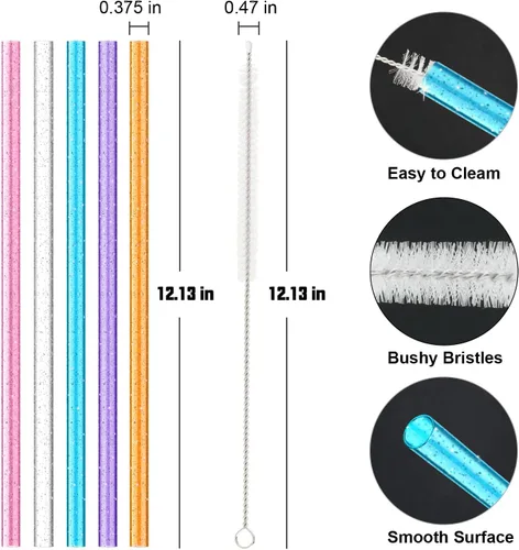 Miniatura 2 de Paquete de 10 popotes de repuesto para vaso Stanley de 40 oz y 30 oz, color brillante. Popotes reutilizables aptos para lavavajillas con cepillo