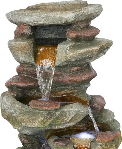 Miniatura 11 de Alpine Corporation fuente de piso de roca de 4 niveles para exterior de 31" de altura, cascada con luces LED blancas frías, gris