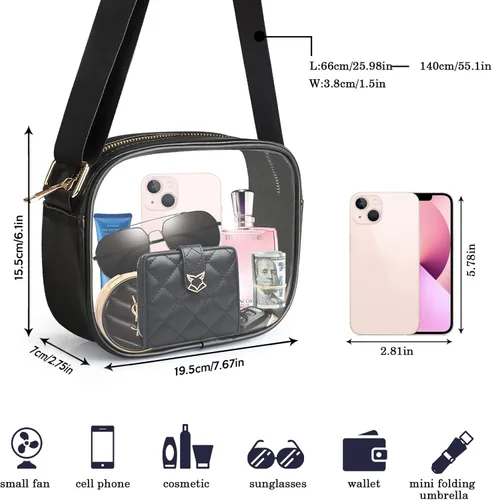 Miniatura 2 de Bolso cruzado transparente aprobado por estadios para mujer con correa ajustable para conciertos y festivales deportivos Negro-g4