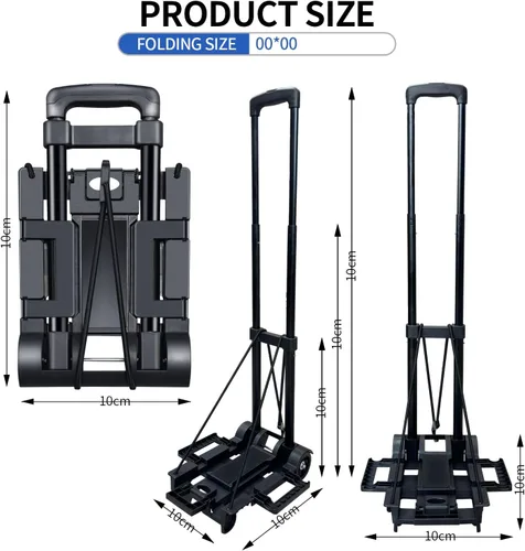 Miniatura 3 de Carro de mano plegable, carrito de equipaje de plataforma portátil, carrito plegable con 2 ruedas y 2 cuerdas, chasis grande expandible portátil