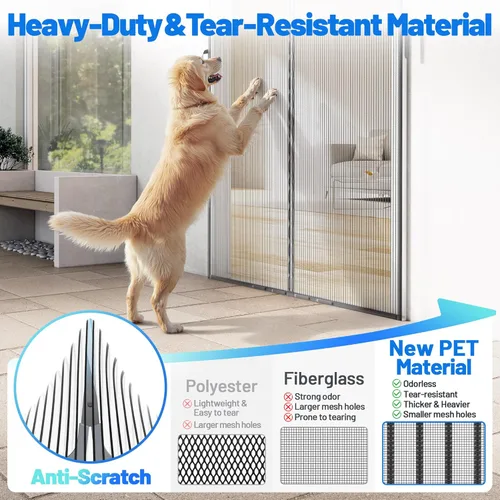Miniatura 3 de Malla magnética resistente para puerta – Pantalla de puerta sin manos con autosellado con 50 imanes, apta para mascotas y niños, pantallas de malla