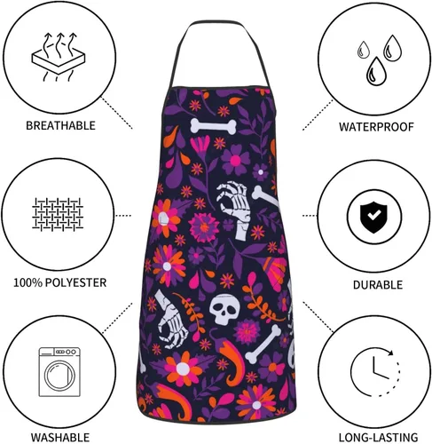 Miniatura 6 de Delantal de calavera de azúcar, delantales de cocina para hombres y mujeres, delantal de cocina, delantal de chef, delantales de jardín ajustables