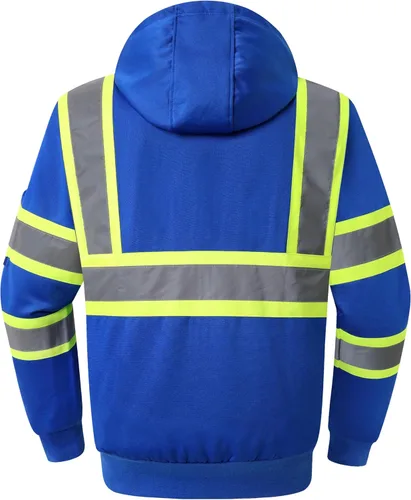 Miniatura 3 de JKSafety Sudadera de seguridad de alta visibilidad para hombres y mujeres, sudadera con capucha y cremallera de alta visibilidad con tiras Hs121-azul