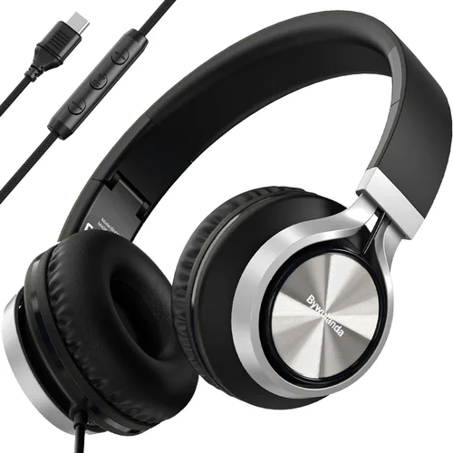 Miniatura 7 de Bywulanda - Auriculares con cable con micrófono y control de volumen, auriculares de diadema con cable, ligeros, plegables, con cable, estéreo
