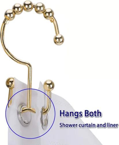 Miniatura 4 de Ganchos de cortina de ducha para baño, 12 piezas de acero inoxidable de metal resistente a la corrosión, ganchos deslizantes de doble cortina Oro