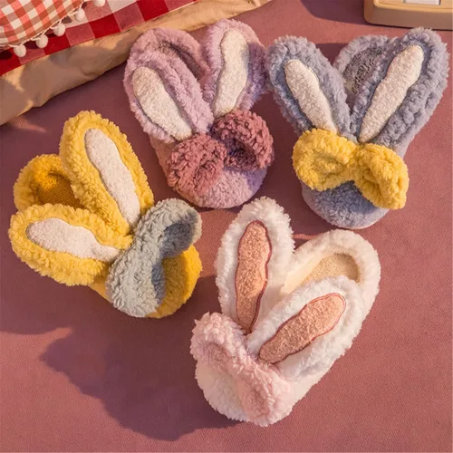 Miniatura 6 de Pantuflas de algodón de conejo de orejas largas para mujer, pantuflas de invierno para el hogar, pantuflas cálidas de felpa para el hogar, bonitas