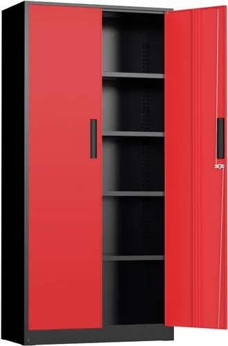 Miniatura 17 de INTERGREAT Gabinete de almacenamiento de acero con cerradura, gabinetes de almacenamiento de metal con cerradura con 2 estantes ajustables, gabinete