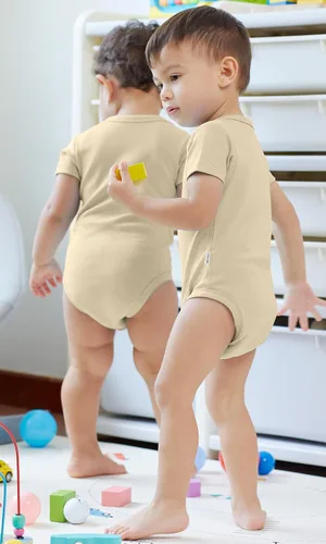 Miniatura 4 de KOH KOH Body de bebé de manga corta de algodón sólido con hombros descubiertos para niños
