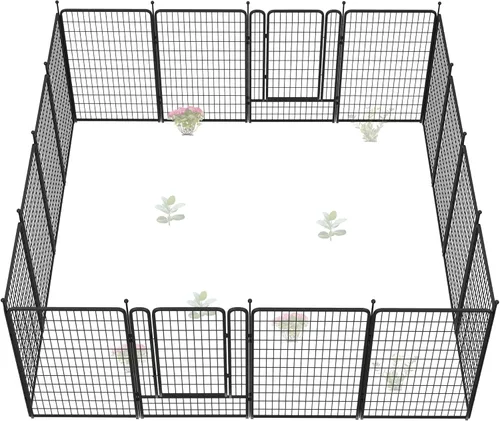 Miniatura 52 de FXW - Valla de jardín metálica y resistente para exteriores, barrera para perros y conejos, fácil instalación, negro, 24 pulgadas de alto x 29.6