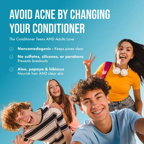 Miniatura 6 de Teenology Acondicionador para adolescentes – Evita el acné, no comedogénico, para cuero cabelludo seco y graso, sin sulfato ni parabenos, extractos