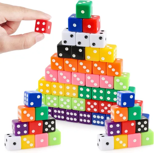 Miniatura 13 de Juego de 50 dados estándar de 0.63 pulgadas con acrílico negro, blanco, rojo, 6 caras, a granel, dados de casino para fiestas temáticas de casino