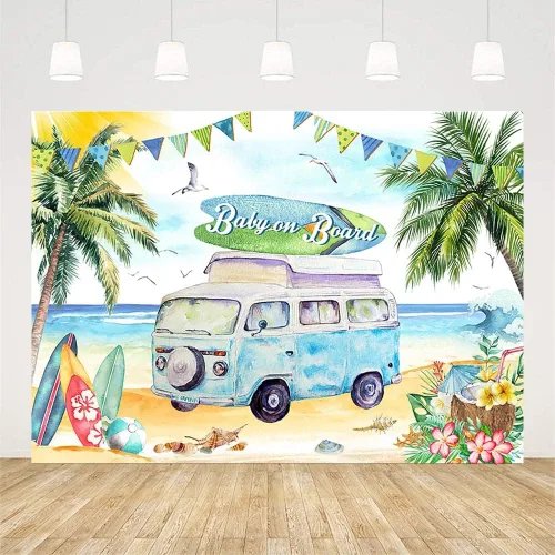 Miniatura 2 de AIBIIN Telón de fondo para baby shower de bebé a bordo de 7 x 5 pies para niño, tropical, verano, mar, playa, baby shower, fotografía, fondo